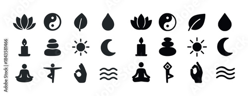 Zen symbols: yoga, meditation, nature icons collection