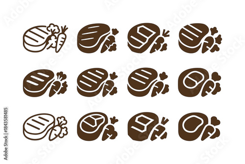 Steak Logo Variations. A close-up of a perfectly cooked steak wi