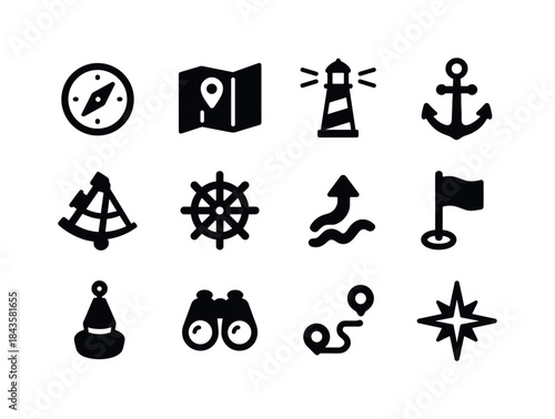 Sea Navigation Icons. Sea Navigation. Solid icon set of Sea Navi