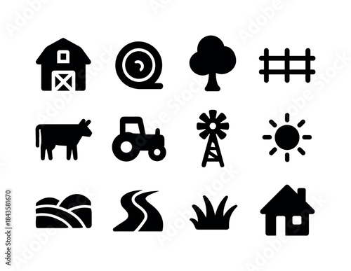 Rural Icon Grid. Rural Landscape. Solid icon set of Rural Landsc