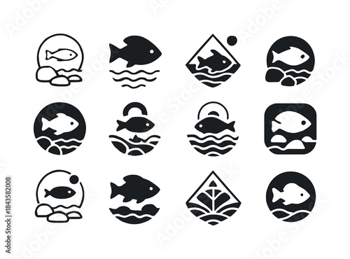 Shore Marine Icons. Marine life near the shore (rocky tide pools