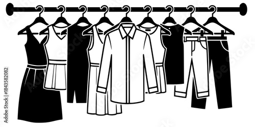 Clothing Rack Hangers Set Fashion Vector Silhouette