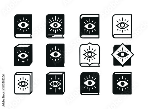 Mystical Tome Icons. dusty tome. Icon set. Set Logo of dusty tom
