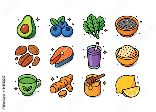 Superfoods Icon Set. Superfoods. Colorful isometric vector icons