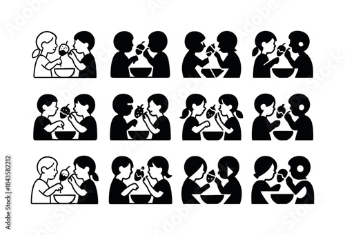 Kids Art Icon Set. Kids Making and Eating Art. Icon set. Set Log
