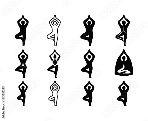Yoga Pose Icons. people meditating or practicing yoga for well-b