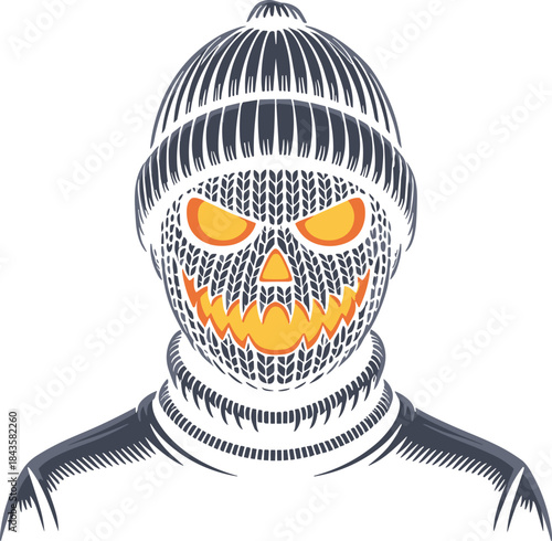 Detailed Knitted Balaclava or Ski Mask Vector Illustration with Turtleneck, Used to Symbolize Anonymity, Cold Weather, or Stylized Villain