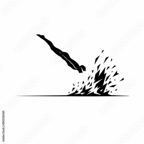 Silhouette of a diver entering water with a stylized geometric splash effect