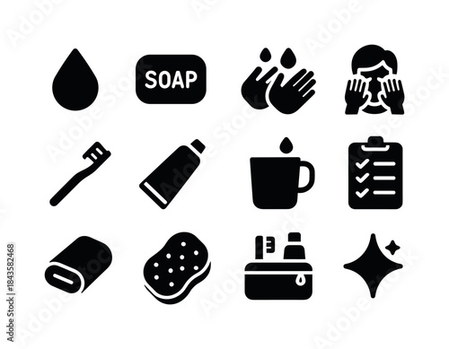 Daily Hygiene Icons. Daily hygiene. Solid icon set of daily hygi