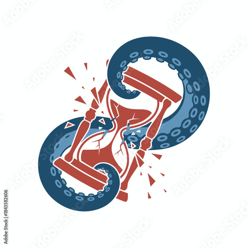 Octopus tentacle grabbing a shattering hourglass, symbolizing time running out