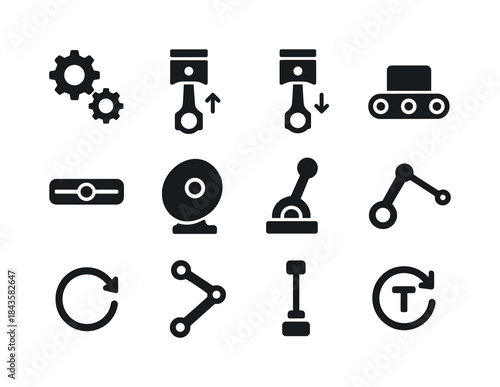 Mechanical Motion Icons. Mechanical motion. Solid icon set of me