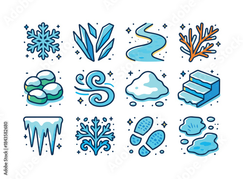 Snow and Ice Icons. Snow & Ice. Colorful isometric vector icons