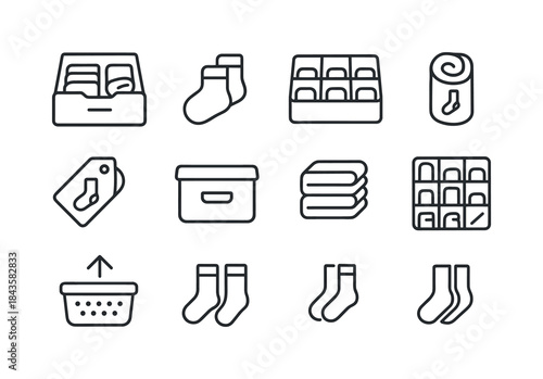 Sock Drawer Icons. Sock drawer. Line icon set of sock drawer: op