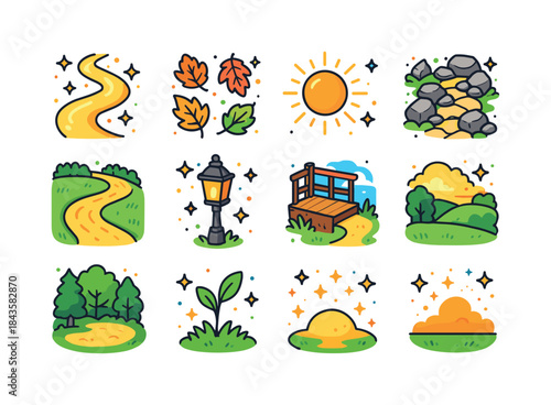 Golden Trails Icons. Golden Trails. Colorful isometric vector ic