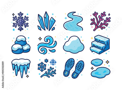 Snow and Ice Icons. Snow & Ice. Colorful isometric vector icons