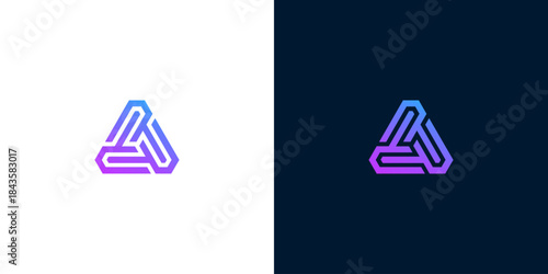Abstract Triangles Logo Design with Gradient Colors on White and Dark Backgrounds