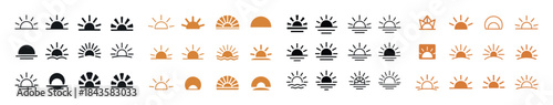 Collection of sunrise and sunset icon designs in black and orang