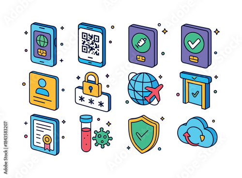Digital Health Passport Icons. Digital health passports. Colorfu