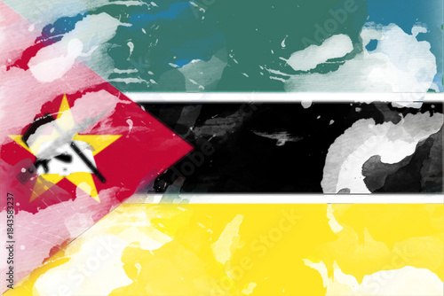 A vibrant, abstract representation employs watercolor techniques to depict a stylized flag; bold colors blend with fluid strokes, creating a visually striking and emotionally evocative