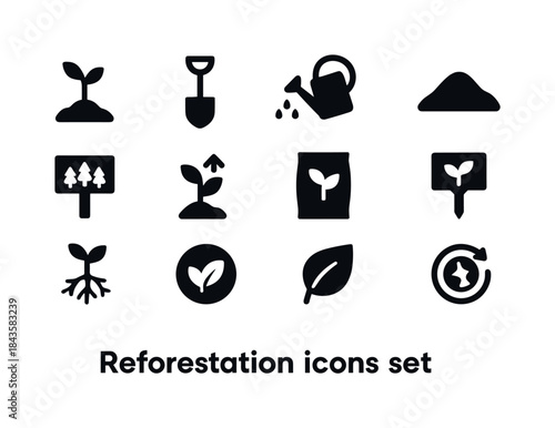 Reforestation Icons Set. Reforestation. Solid icon set of refore