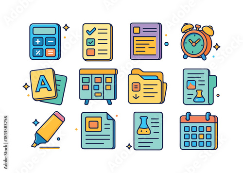 Colorful Academic Icons. Academic Tools. Colorful isometric vect