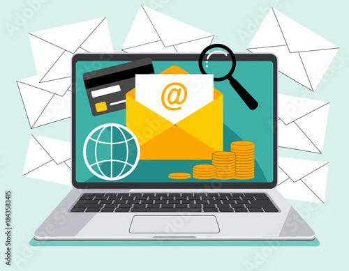 A modern illustration incorporating elements of digital communication, online shopping, and e-commerce, showcasing the evolving relationship between technology and consumers.