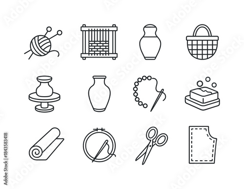 Rural Handicraft Icons. Women entrepreneurs in rural areas