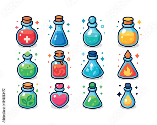 Colorful Magic Potions. Magic potions. Colorful isometric vector