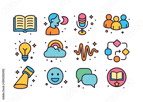 Storytelling Icon Set. Storytelling. Colorful isometric vector i