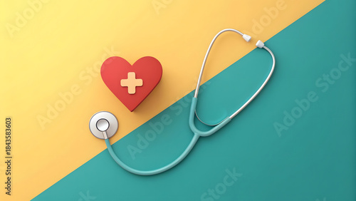 Red heart and stethoscope on a background for medical care and healthy