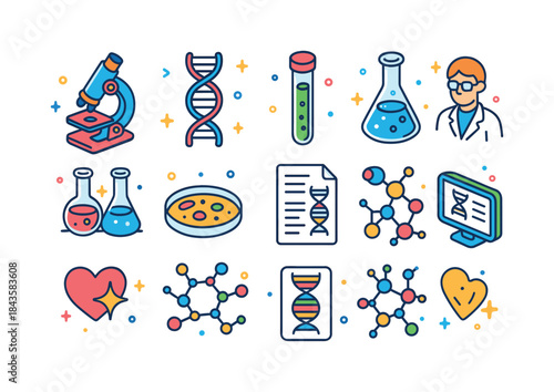 Medical Research Icons. Medical research and discoveries. Colorf