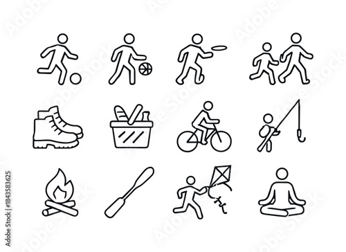 Family Activities Icons. Family Recreation. Line icon set of Fam
