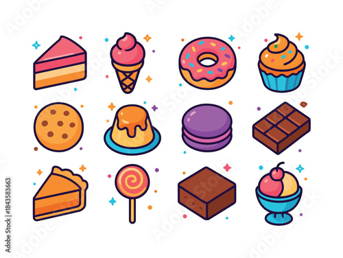 Colorful Dessert Icons. Desserts. Colorful isometric vector icon