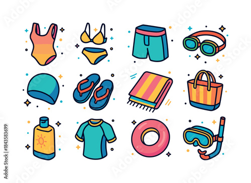 Colorful Swimwear Icons. Swimwear. Colorful isometric vector ico