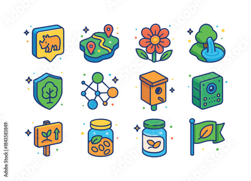 Biodiversity Icons Collection. Biodiversity conservation. Colorf