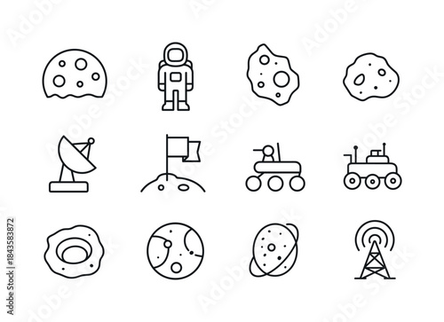 Lunar Exploration Icons. Lunar Exploration. Line icon set of Lun