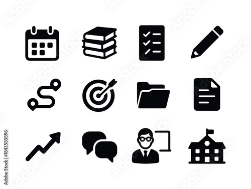 Academic Planning Icons. Academic planning. Solid icon set of ac