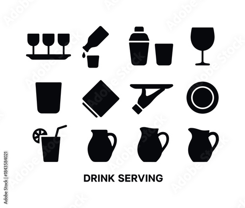 Drink Serving Icons. Drink Serving. Solid icon set of Drink Serv