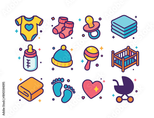 Colorful Baby Icons. Baby on the Way. Colorful isometric vector