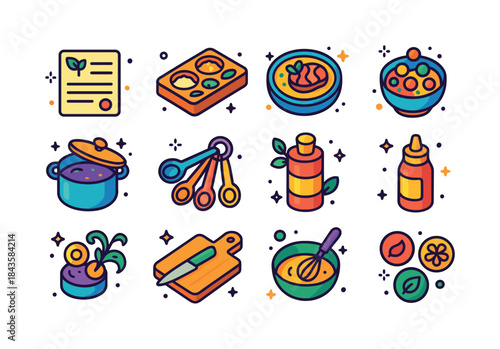 Colorful Recipe Icons Set. Creative recipes. Colorful isometric