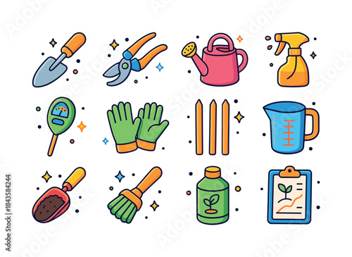 Isometric Plant Care Icons. plant care tools. Colorful isometric