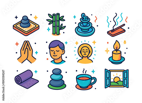 Zen Lifestyle Icons. Zen lifestyle. Colorful isometric vector ic