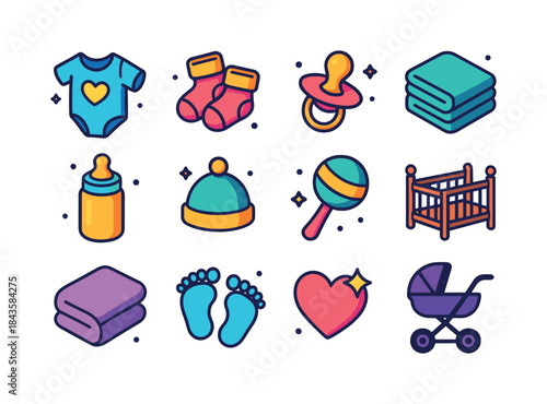 Colorful Baby Icons. Baby on the Way. Colorful isometric vector