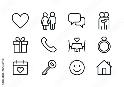 Relationship Icon Set. Relationships. Line icon set of relations