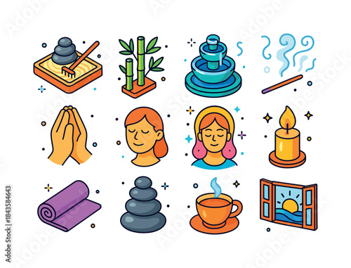 Zen Lifestyle Icons. Zen lifestyle. Colorful isometric vector ic