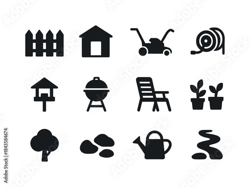 Backyard Icon Set. Home Backyard. Solid icon set of Home Backyar