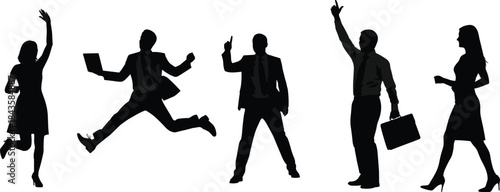 Vector illustration of business people in motion—symbols for corporate success, leadership, teamwork, motivation, and professional energy reference