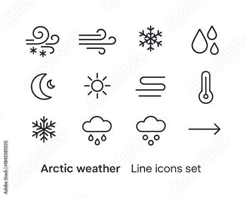 Arctic Weather Icons. Arctic weather. Line icon set of arctic we