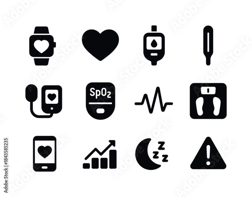 Health Monitoring Icons. Health Monitoring. Solid icon set of He