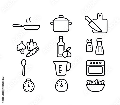 Healthy Cooking Icons. Cooking healthy. Line icon set of cooking